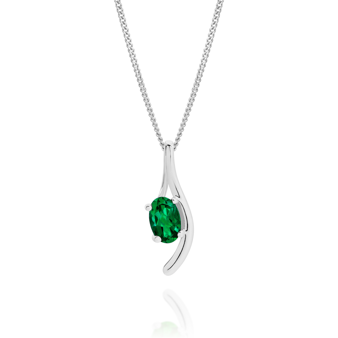 SS cr emerald oval claw set contemporary slider pendant AG01181