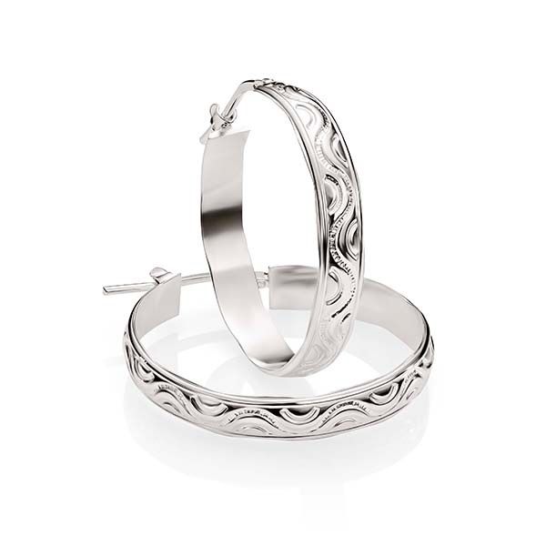 SS 20mm 4.5mm half round engraved hoops AG00189