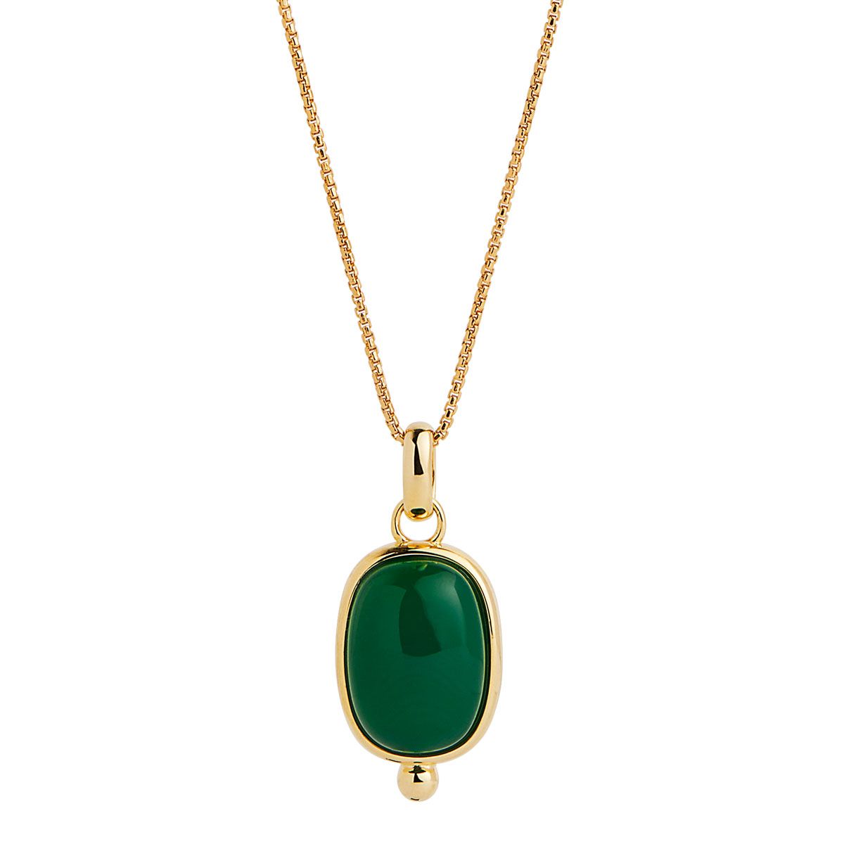 12x25mm, rectangular cabochon green onyx in yellow gold (14k 1mc) plated silver setting with bale on C0142-45cm +5cm ext N7361