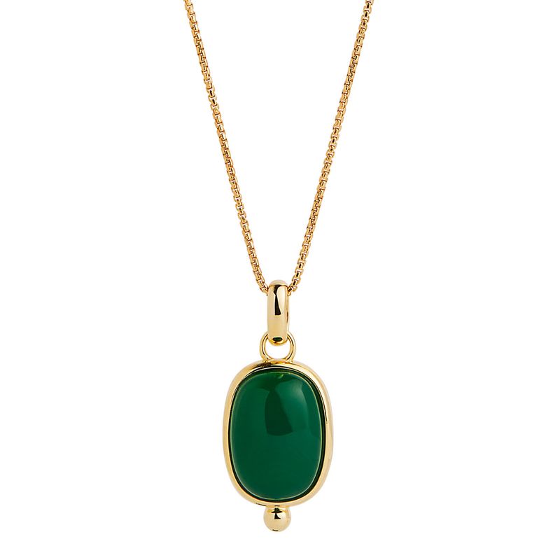 12x25mm, rectangular cabochon green onyx in yellow gold (14k 1mc) plated silver setting with bale on C0142-45cm +5cm ext N7361