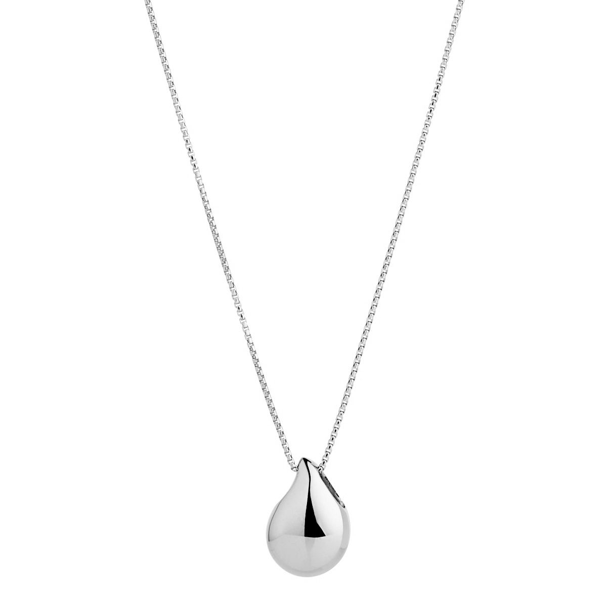 11x15mm puffed silver teardrop pendant on C0146-45cm 0.8mm round silver box chain with 5cm ext, antitarnish N6922