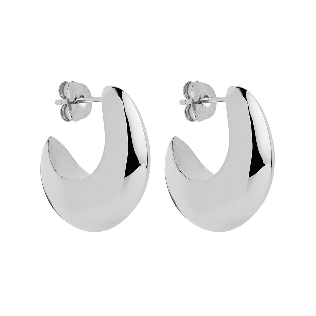 9x25mm silver puffed curl with stud fitting, backed, antitarnish E7216