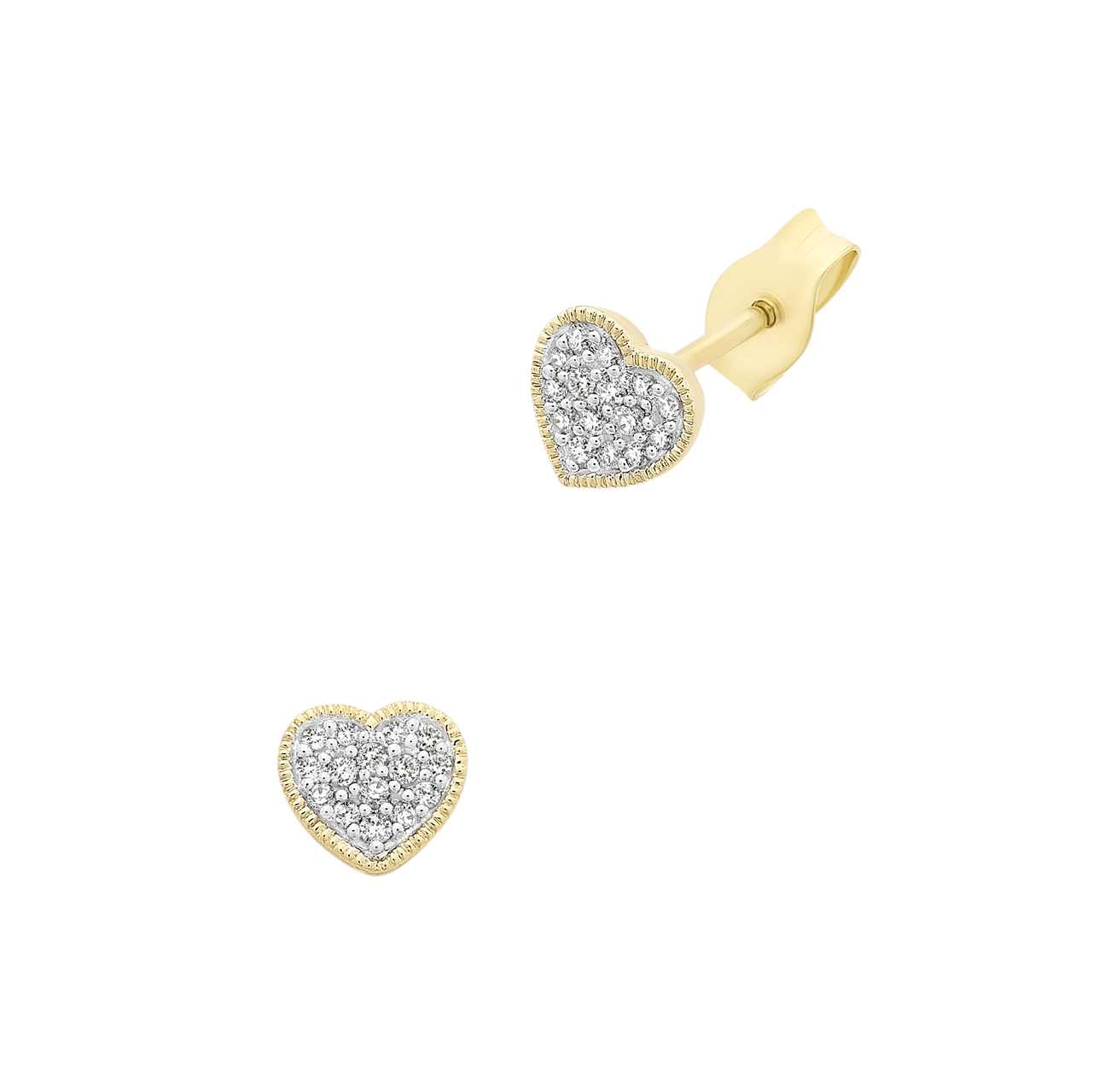 9ct Gold Diamond Pave Heart Stud Earrings M3049