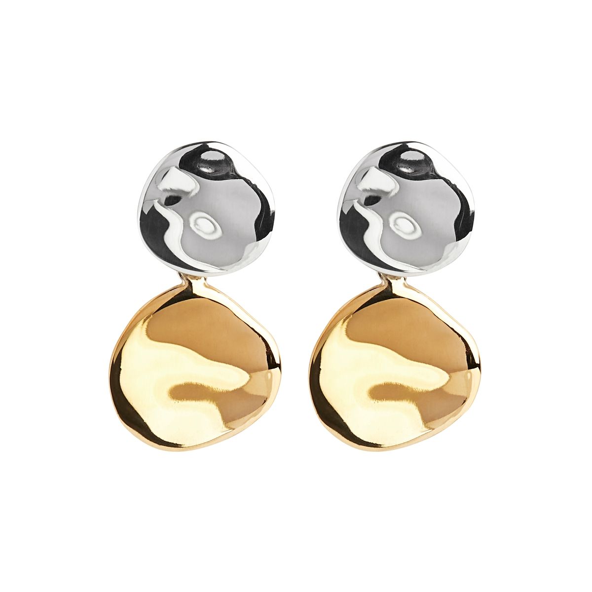 10x20mm two-tone silver/yellow gold double disk stud earring, antitarnish E6724