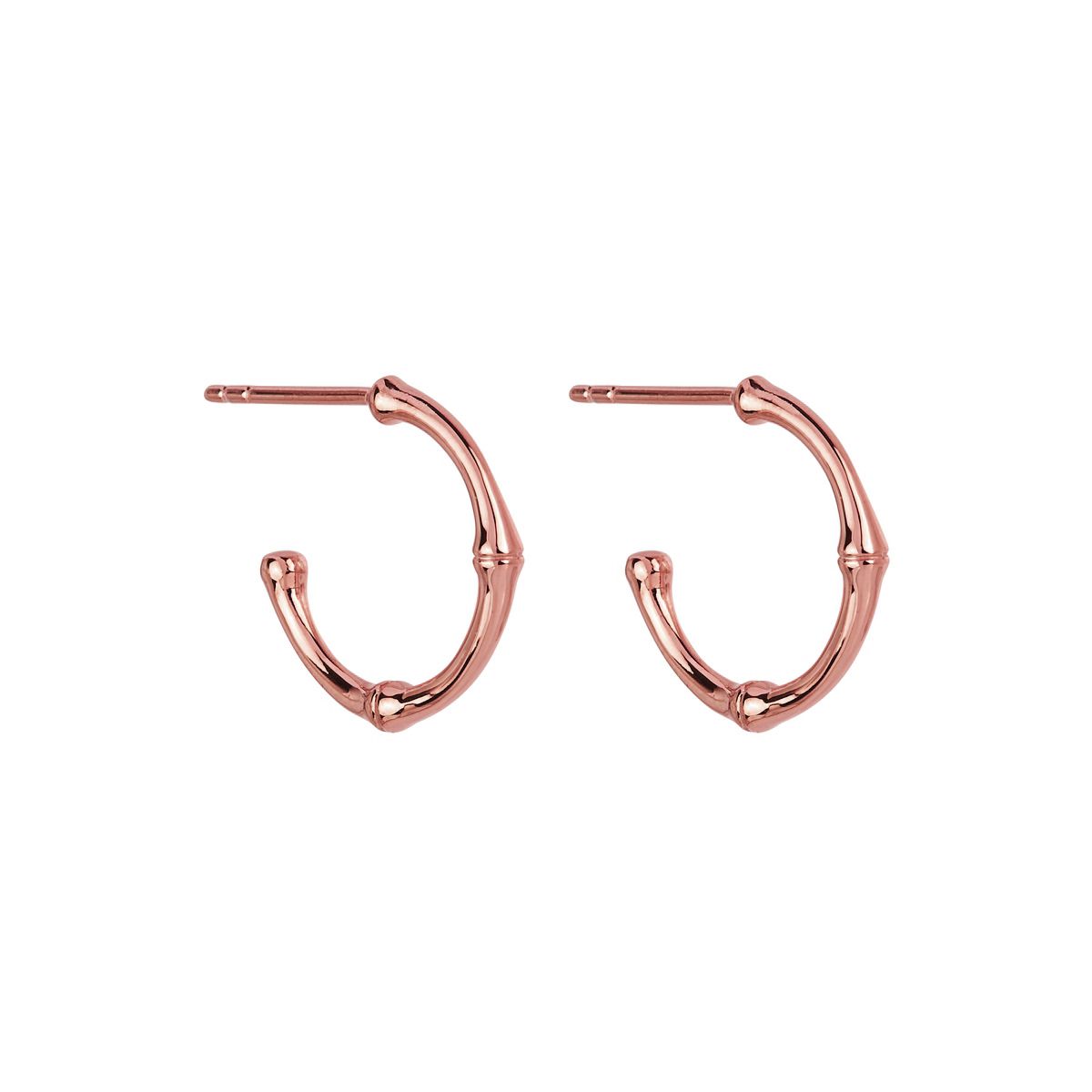 2x15mm rose gold (14k 1mc) plated silver bamboo stud hoop, antitarnish E6739