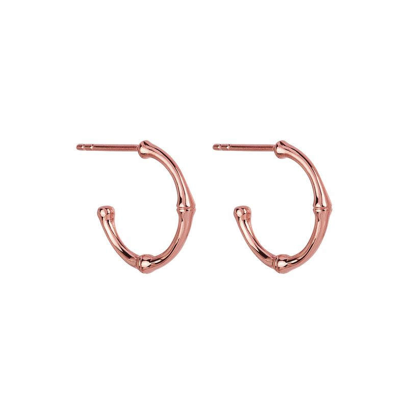 2x15mm rose gold (14k 1mc) plated silver bamboo stud hoop, antitarnish E6739