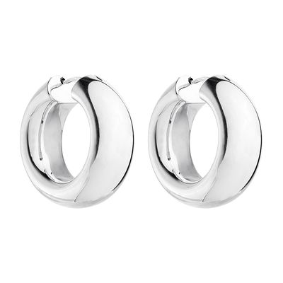 10x30mm chunky, silver, hollow-tube hoop earring with lever clasp, antitarnish E7070