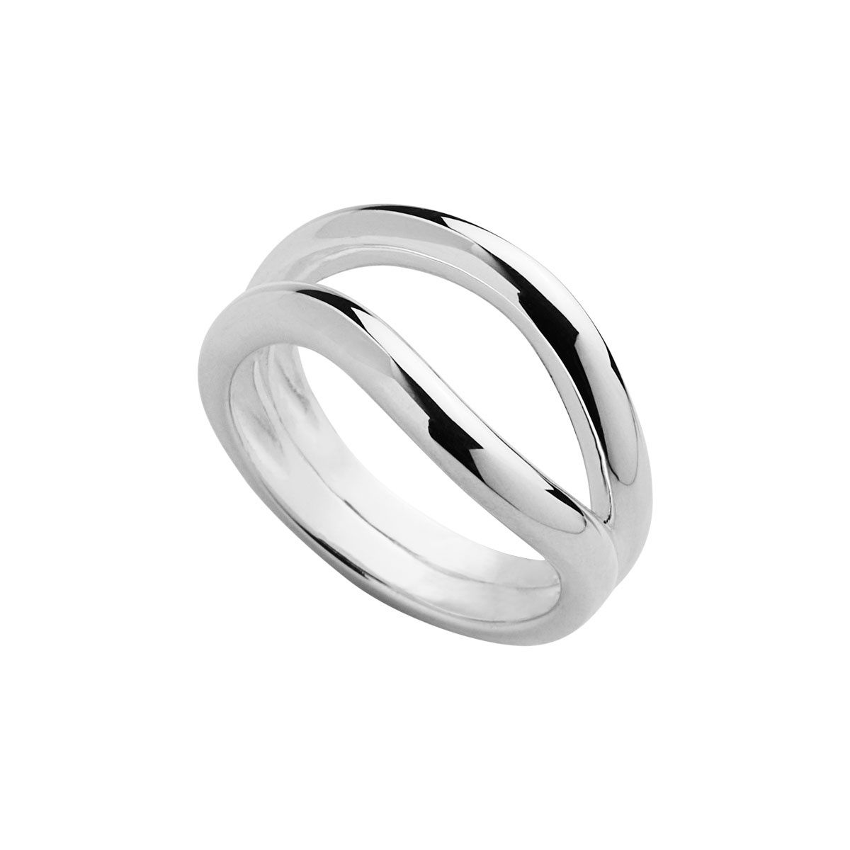 11mm wide silver wavy 2-band ring that comes together as one band at the shank LARGE R7200L