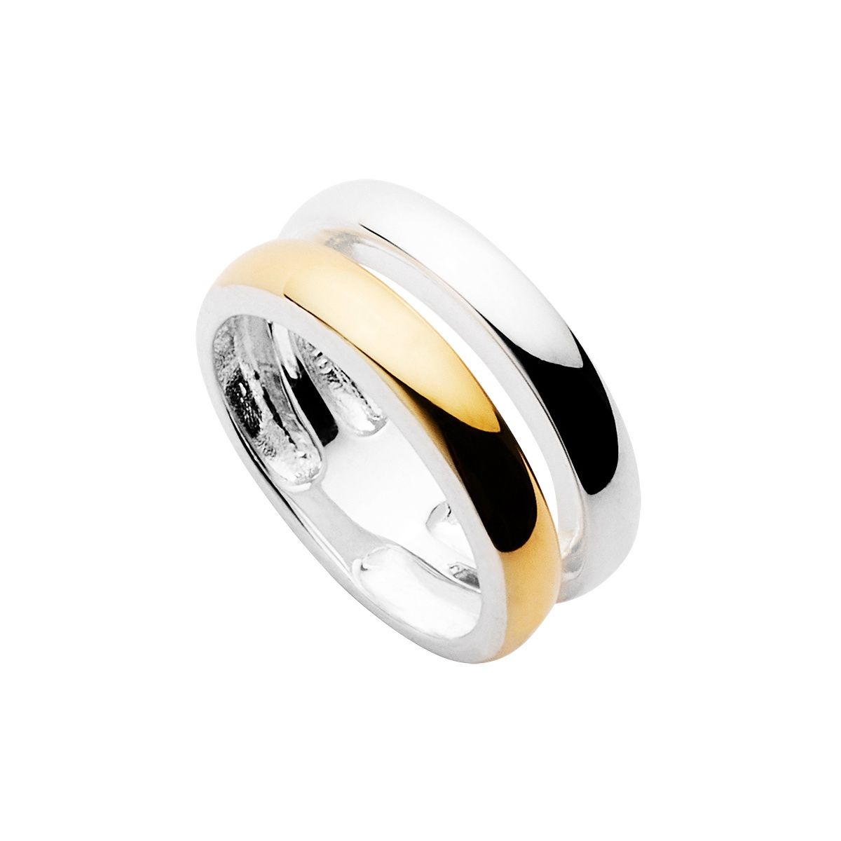 10mm double band sil/yellow gold (14k 1mc) plate ring LARGE (cannot be resized) R7104L