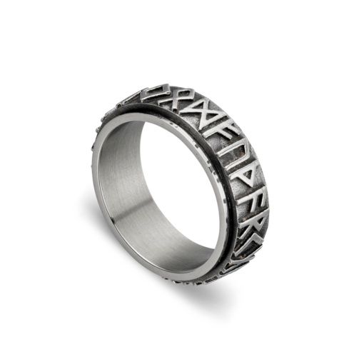 Blaze stainless steel oxidised rune spinner ring