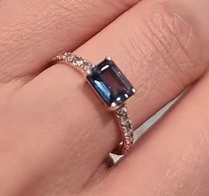 9ct Rose Gold 7X5MM EMERALD CUT London Blue Topaz with Diamonds