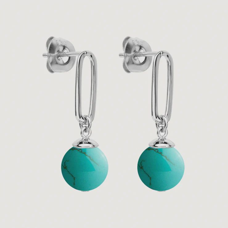 The Enchantress Turquoise Drop Stud Earrings - Silver