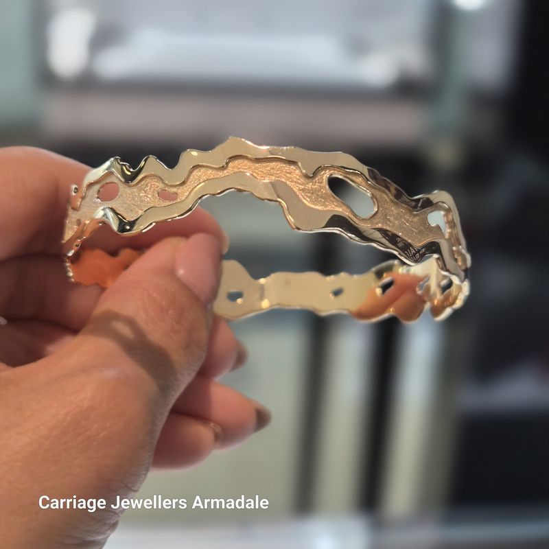 9ct Yellow Gold Lava Style -Cut Out Design Bangle
