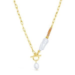 Peach Moonlight Fob Necklace _ Gold Plated