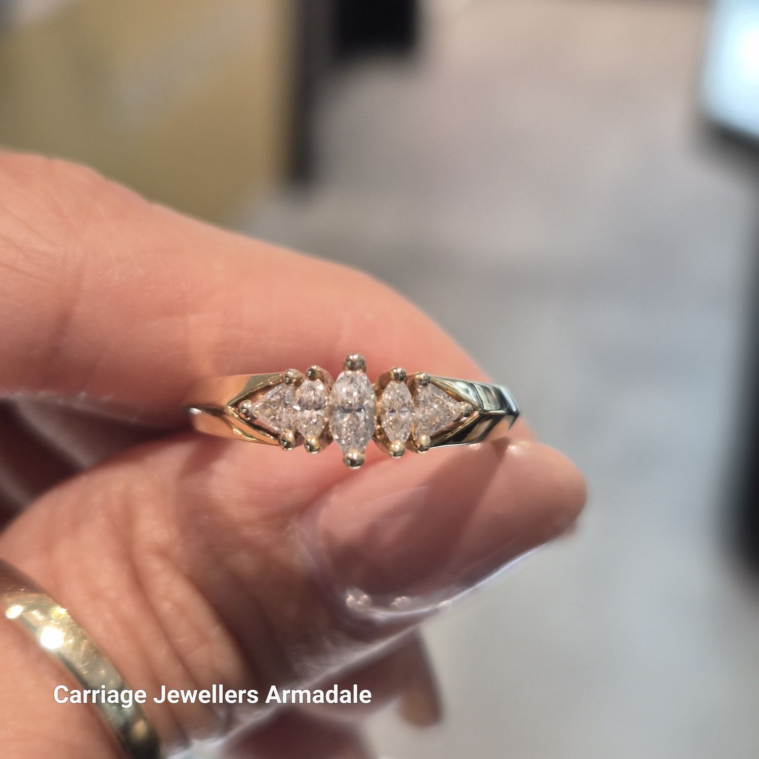 18ct Yellow Gold Five-Stone Diamond Marquise &amp; Trillion Ring