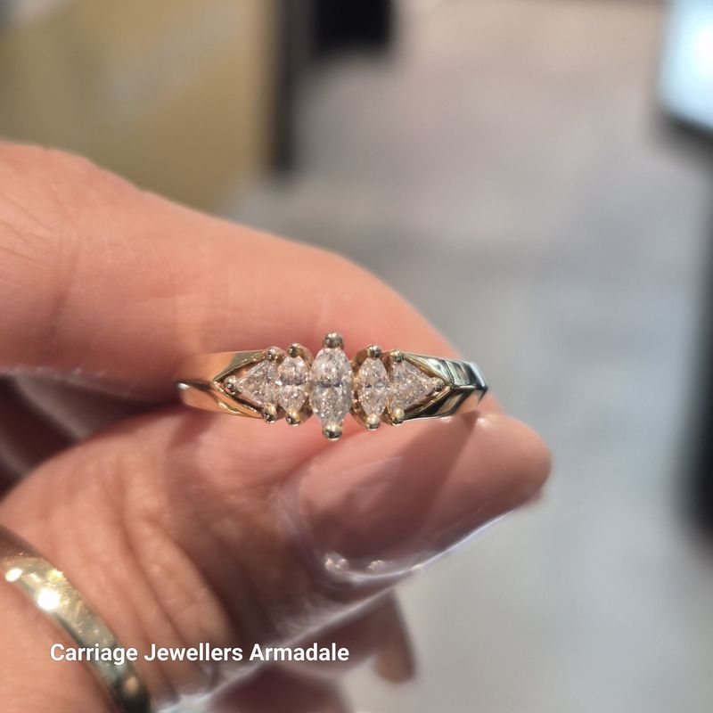 18ct Yellow Gold Five-Stone Diamond Marquise &amp; Trillion Ring