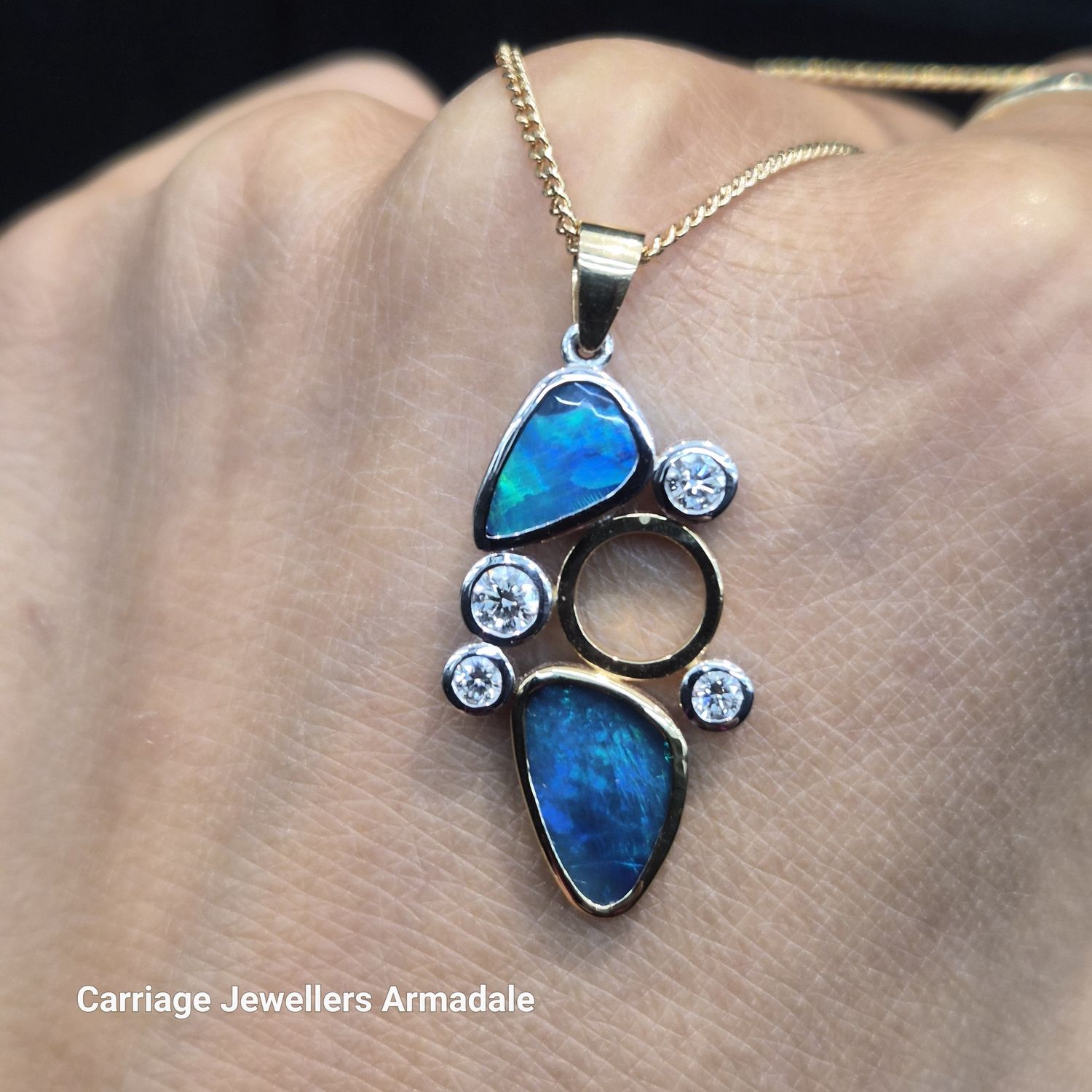 18ct Yellow &amp; White Gold Abstract Opal and Diamond Statement Pendant