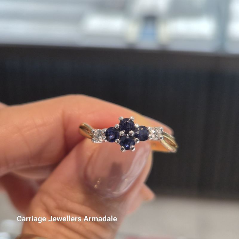 9ct Yellow Gold Sapphire and Diamond Ring