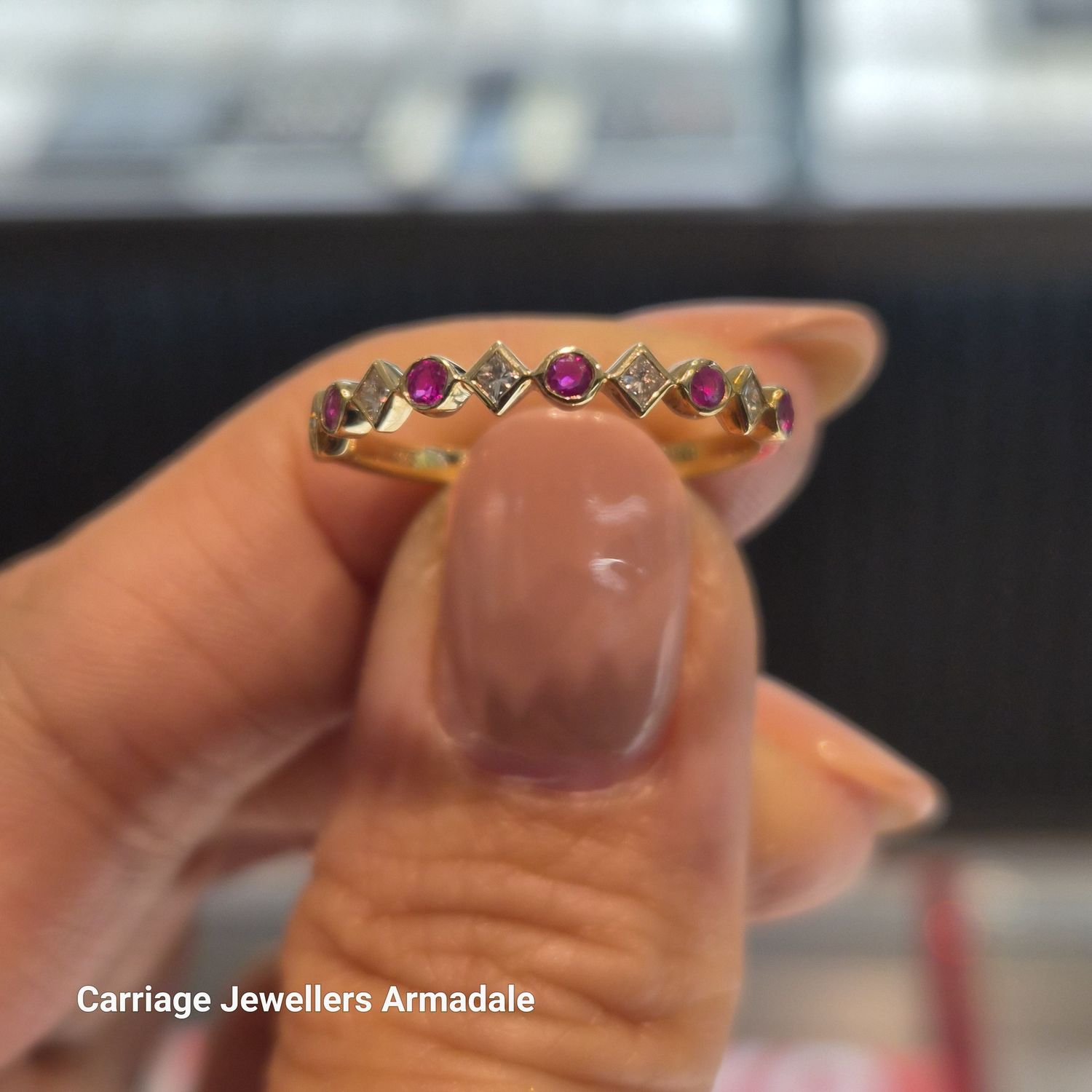 9ct Yellow Gold Ruby and Princess Cut Diamond Ring