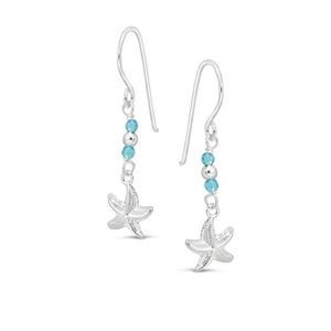 925 SS Starfish with Blue Crystal Bead Earring 30mm