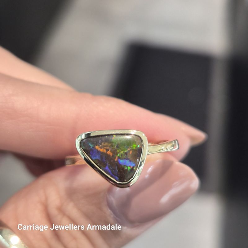 9ct Yellow Gold Solid Boulder Opal Ring