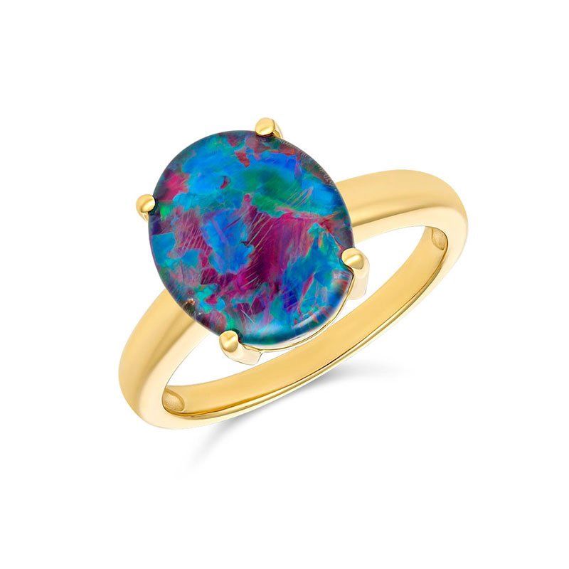9kt y/gold 14x12 mm oval triplet opal ring size N R427-14X12TC