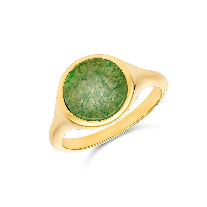 9KT YG 10MM ROUND AVENTURINE RING SIZE P R935-AVT