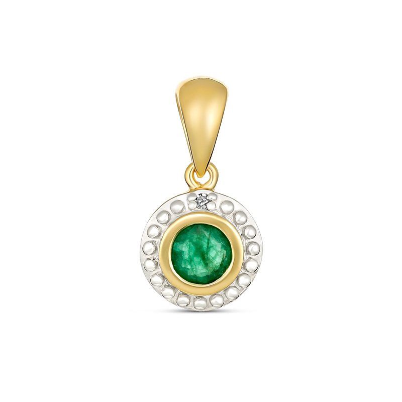 9KY YG 4MM ROUND NATURAL EMERALD AND DIAMOND PENDANT TDW 0.005CT P3004-EMDC