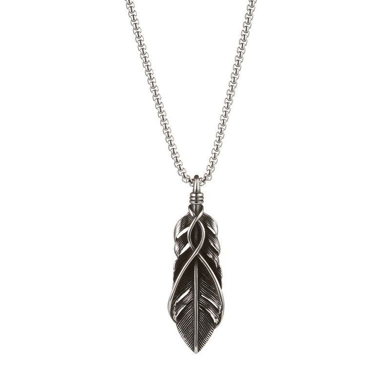 Antique IP stainless steel feather ywist cross-55cm chain 380-79