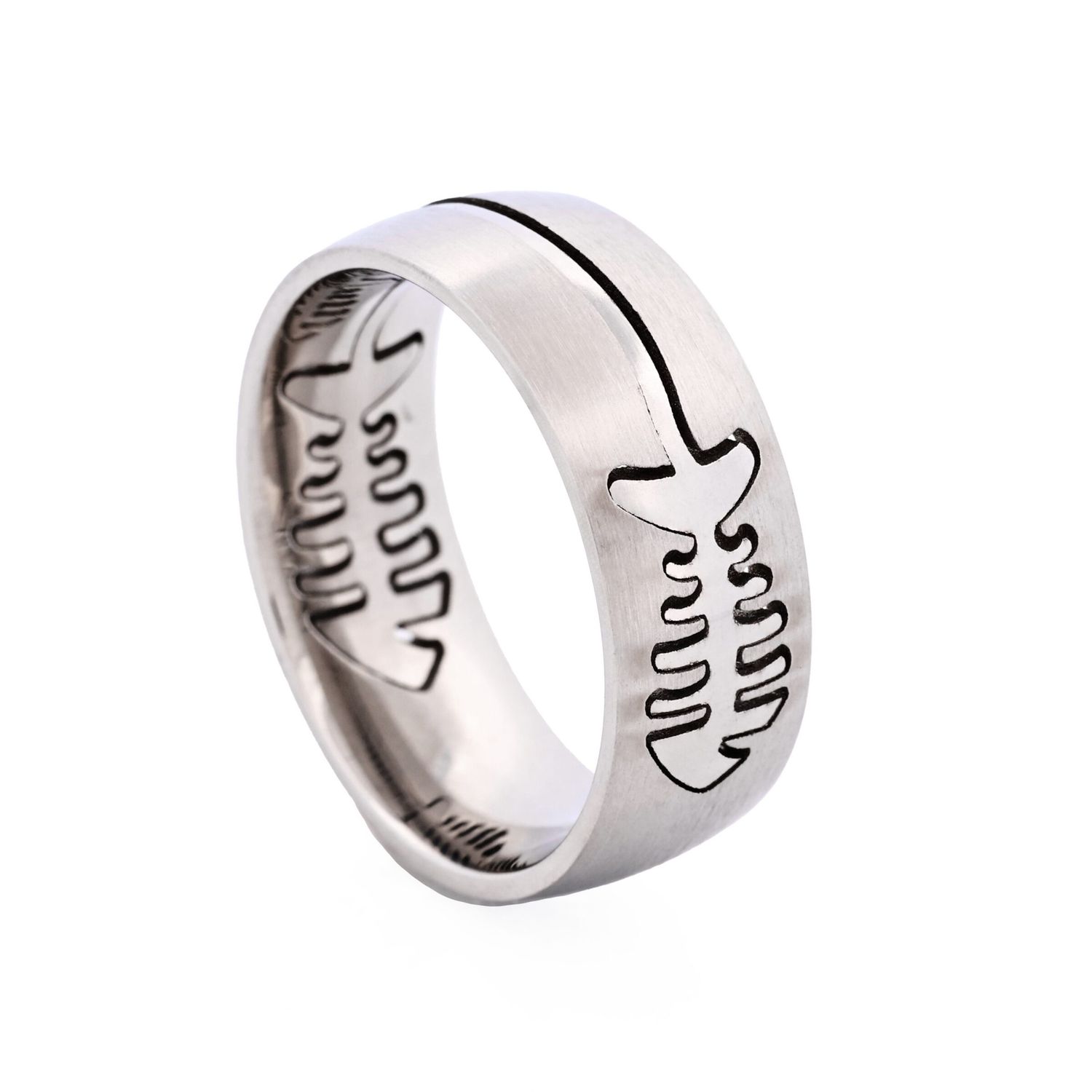 Brushed stainless ring with cut our fish pattern 642-32M