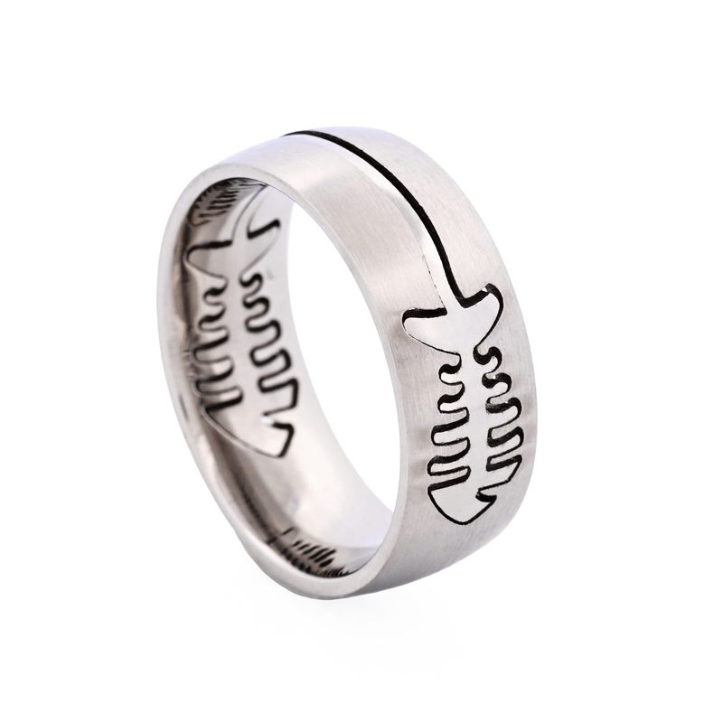 Brushed stainless ring with cut our fish pattern 642-32M