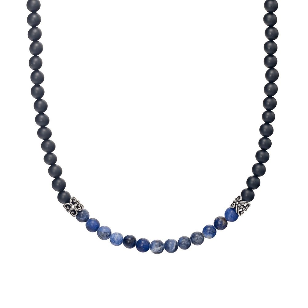 Blaze men’s burst and matte black onyx bead necklace with stainless steel lobster clasp SSN127