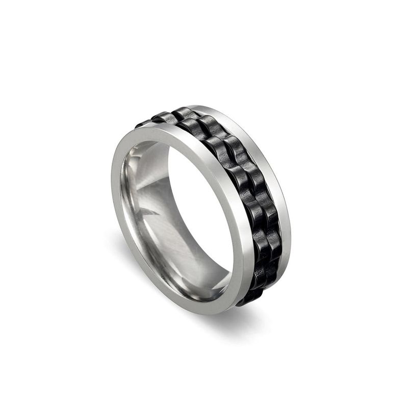Blaze stainless steel shiny silver ring with black tread inlay – SPINNER RING various size SSR275