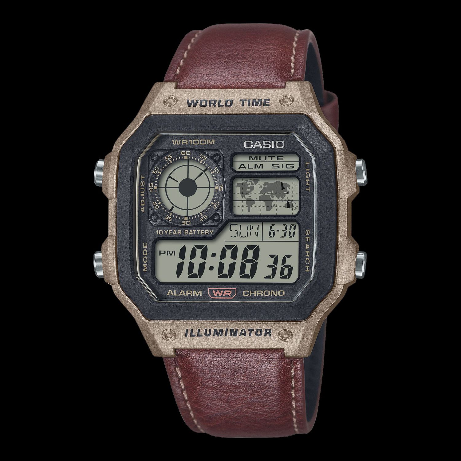 Casio - Digital Gadget Inspired, brown leather band AE1200WHL-5A