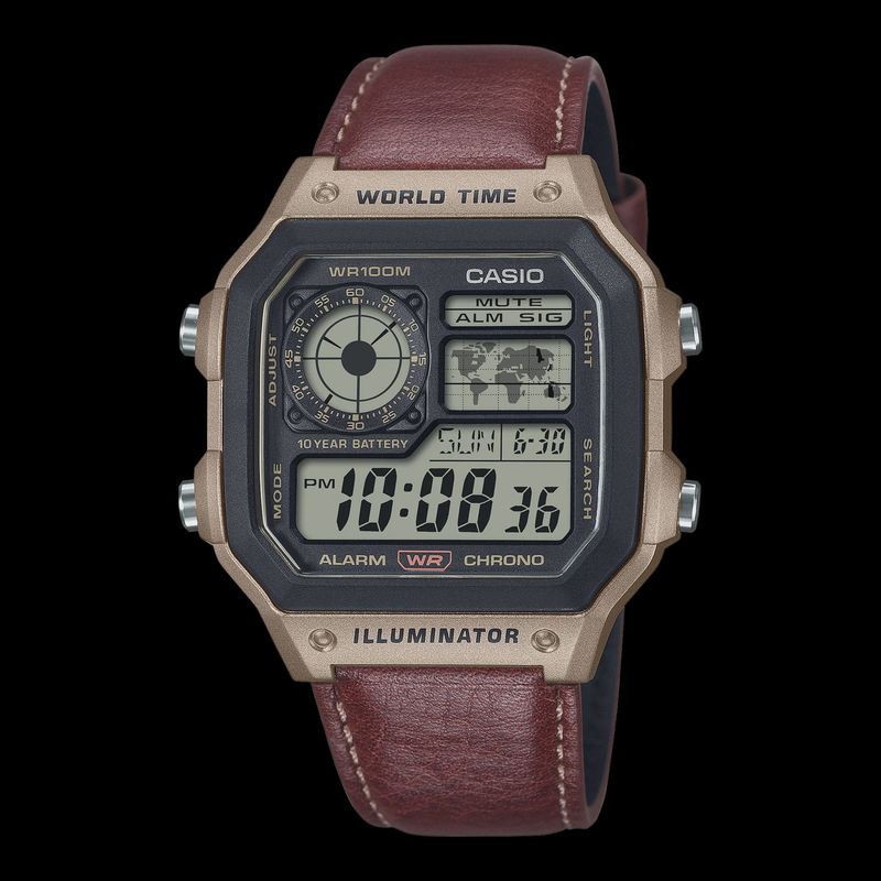 Casio - Digital Gadget Inspired, brown leather band AE1200WHL-5A