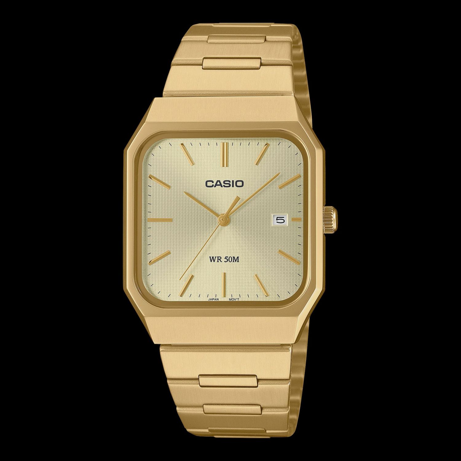 Casio - Analogue square, gold face, gold s/steel MTPB185G-9A