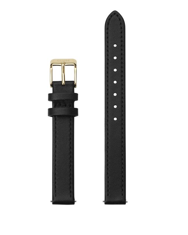 Cluse - Strap 12mm Leather Black, gold buckle CS12002