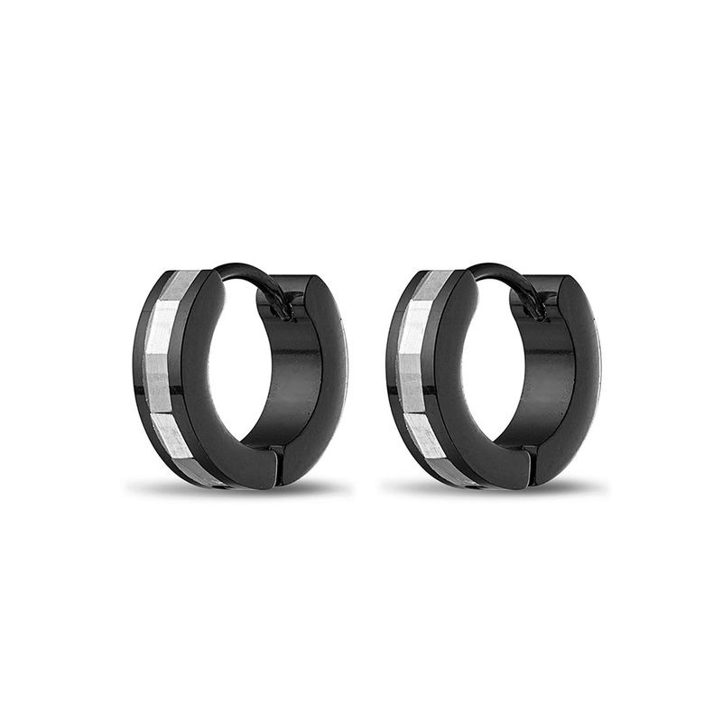 BLAZE MENS STAINLESS STEEL HUGGIE WITH HIGH SHINE CONTRAST STRIPE SSE100-BLK