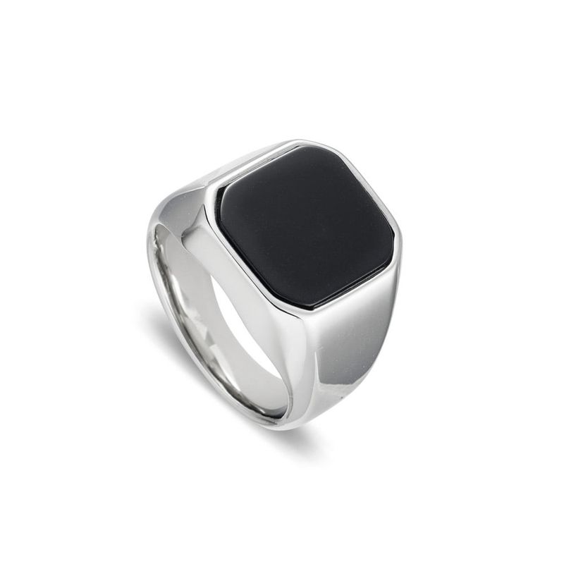 Blaze stainless steel men’s signet ring with flat onyx stone various sizes SSR261