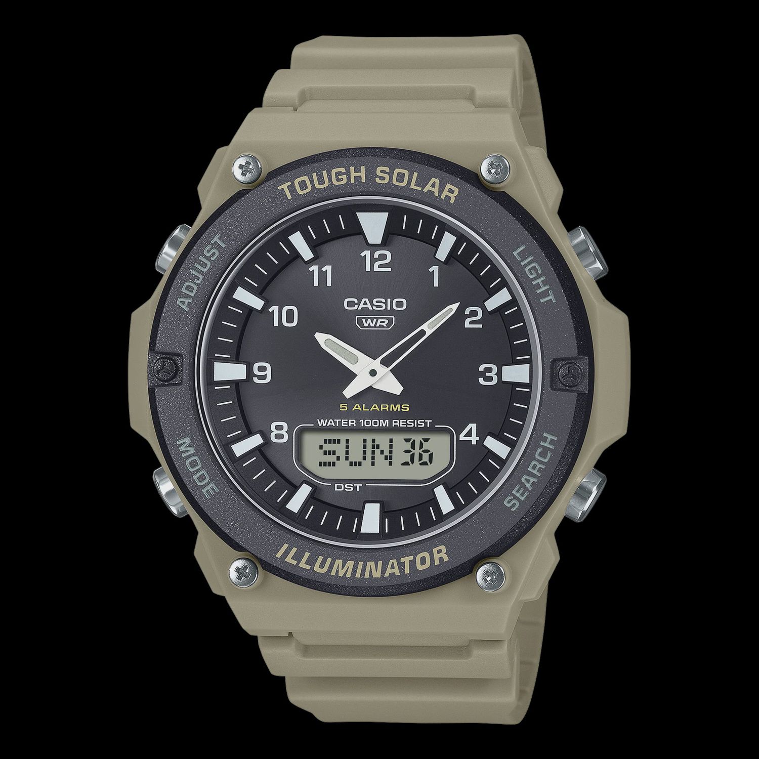 CASIO Duo Solar,black case,brown resin band AQS820W-5A