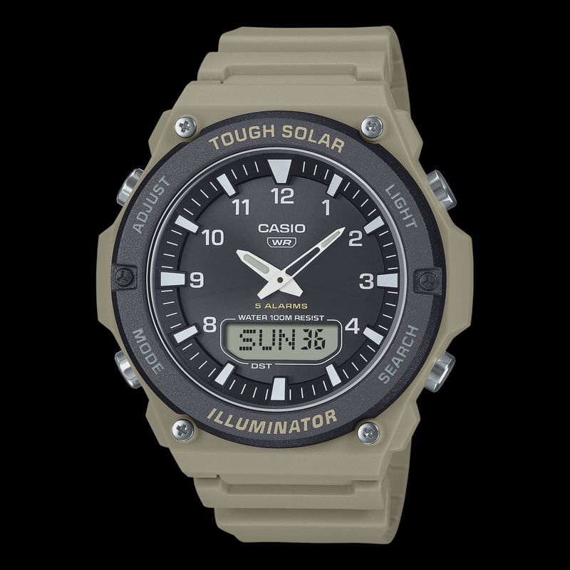 CASIO Duo Solar,black case,brown resin band AQS820W-5A