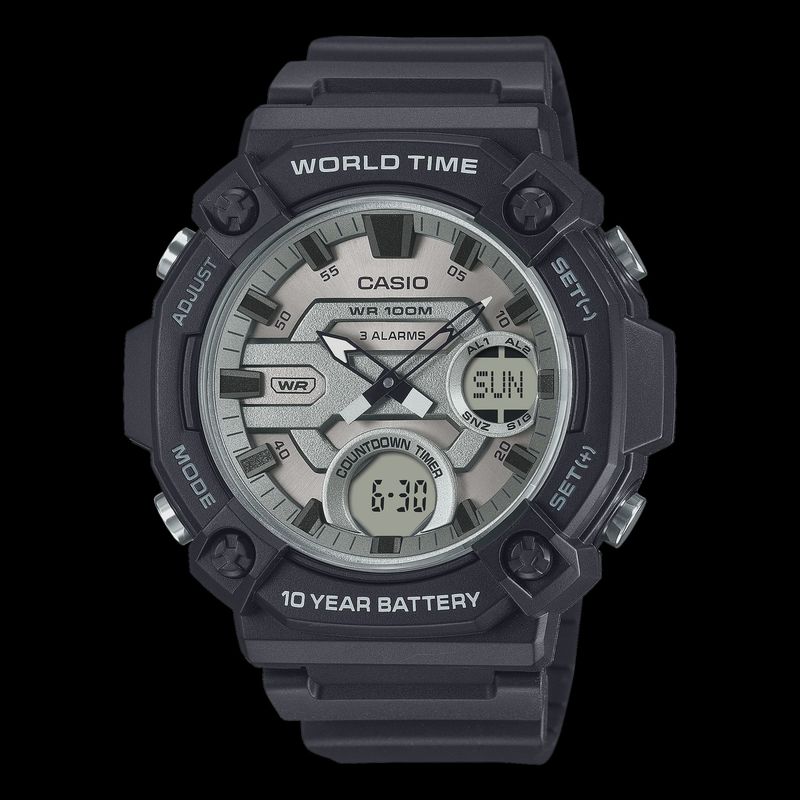 Casio Duo Monotone colour silver face,blk resin AEQ120W-7A