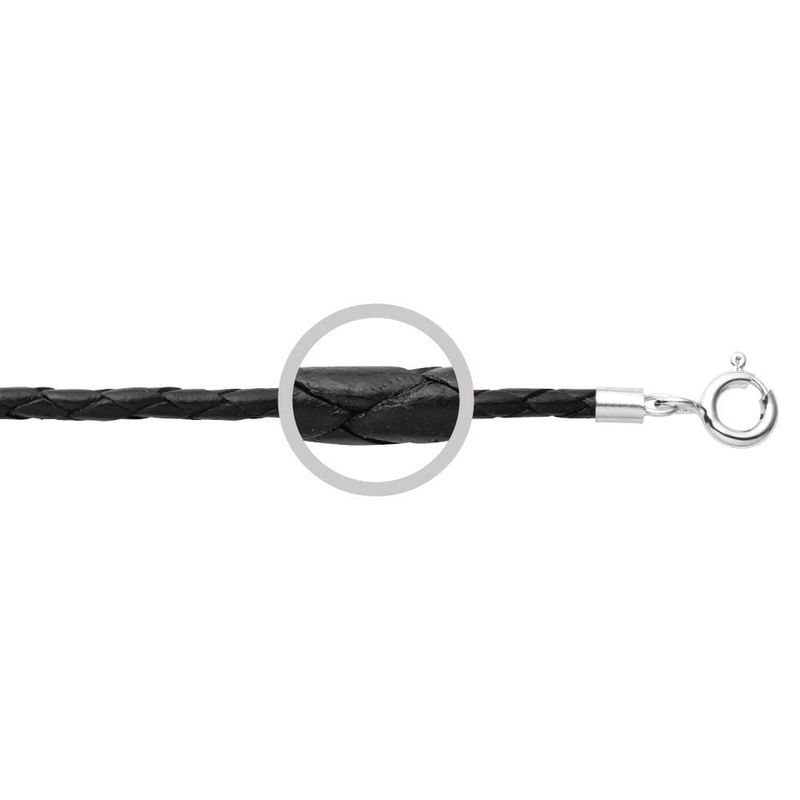 DPI - Black Leather 3mm plaited necklace with sterling silver clasp N53BLK-50CM