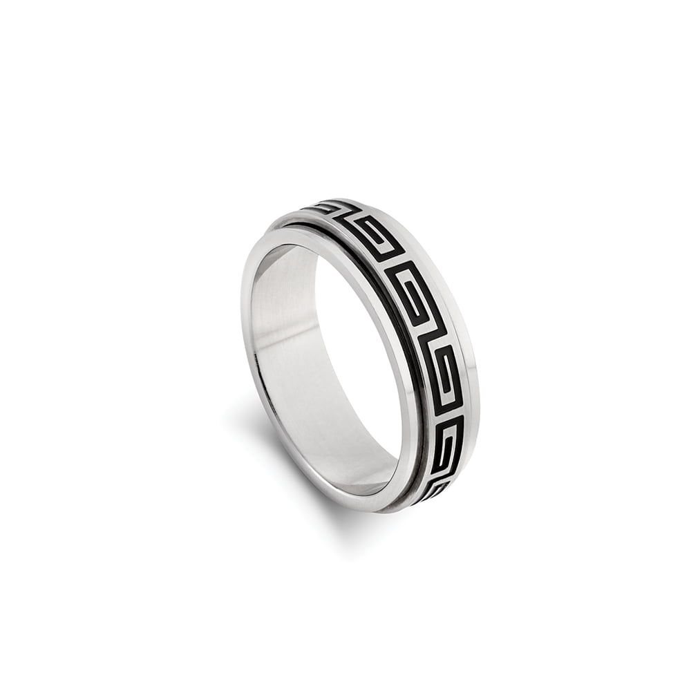DPI - Blaze st steel with greek key pattern spinner ring - size 13 SSR9-13