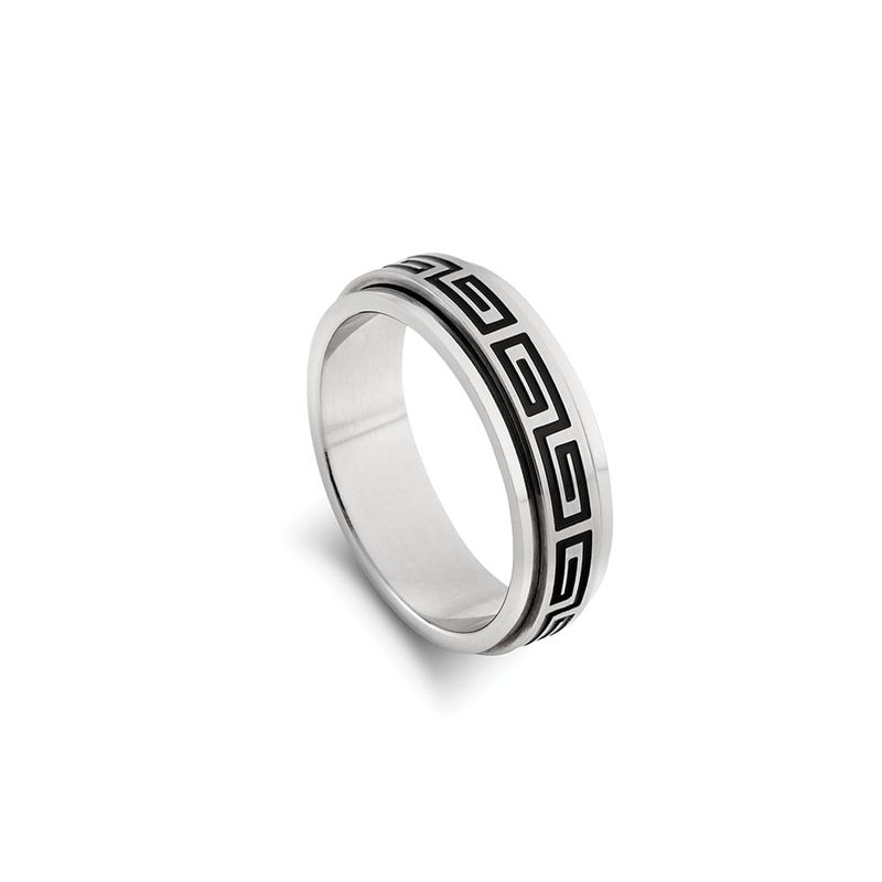 DPI - Blaze st steel with greek key pattern spinner ring - size 13 SSR9-13
