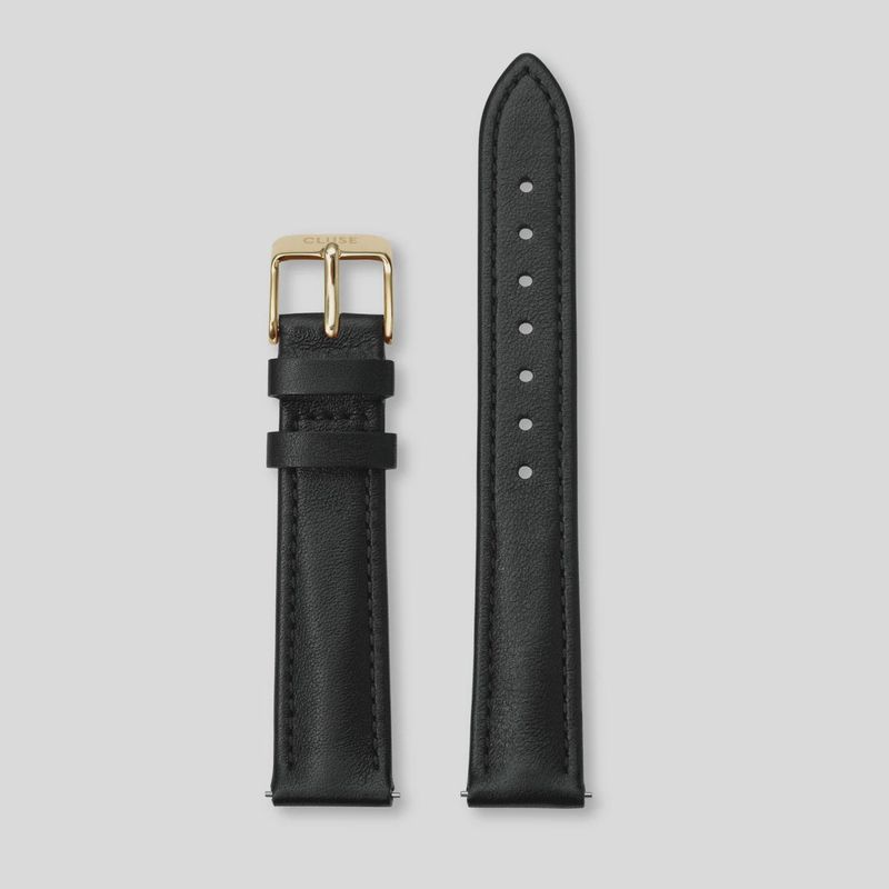 Cluse - Strap 16mm Leather Black, Gold colour CS12229