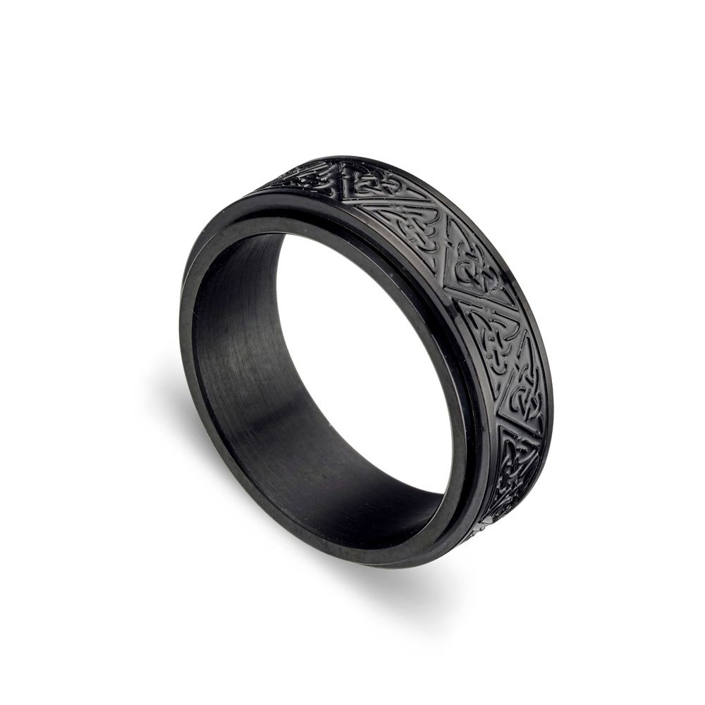 DPI - Black Stainless Steel Celtic triangle pattern spinner ring SSR290