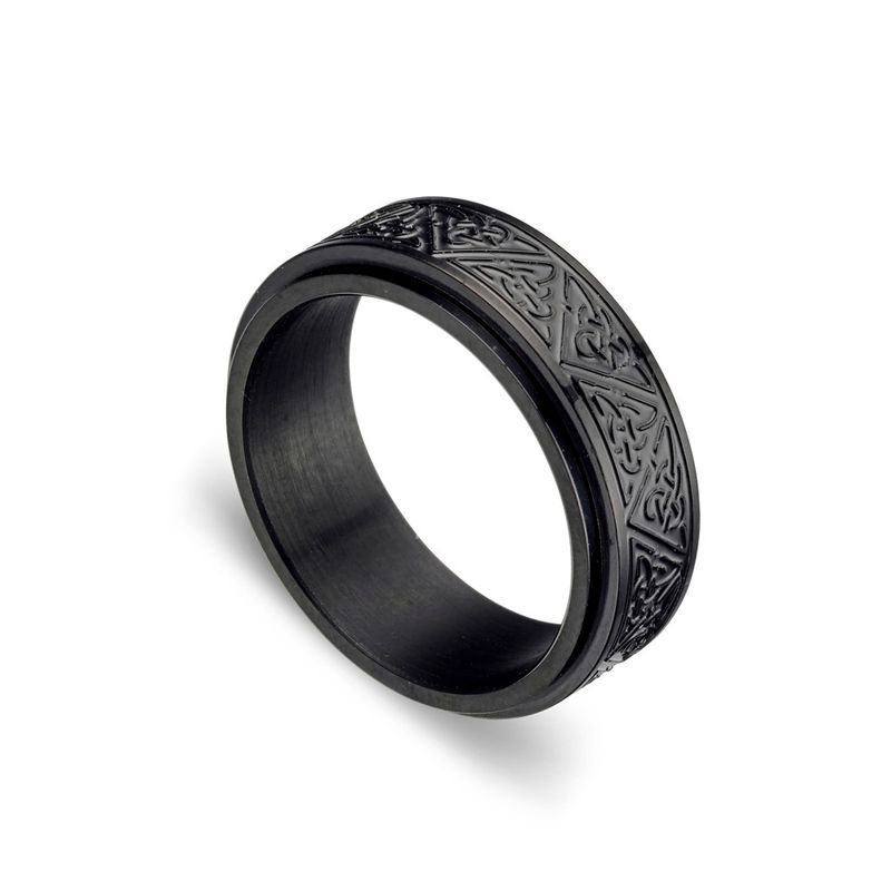DPI - Black Stainless Steel Celtic triangle pattern spinner ring SSR290