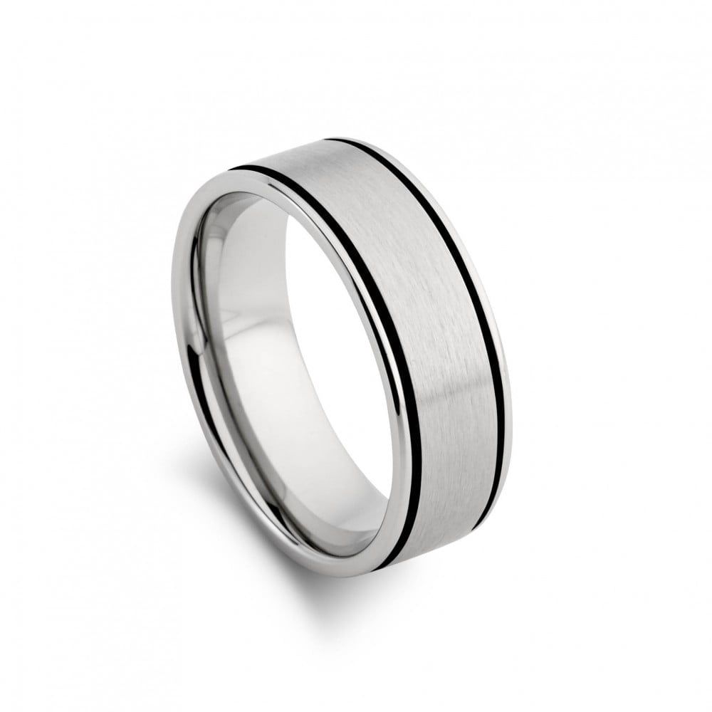 DPI - Blaze st steel wide band matte blk detail ring - size 8 SSR27-8