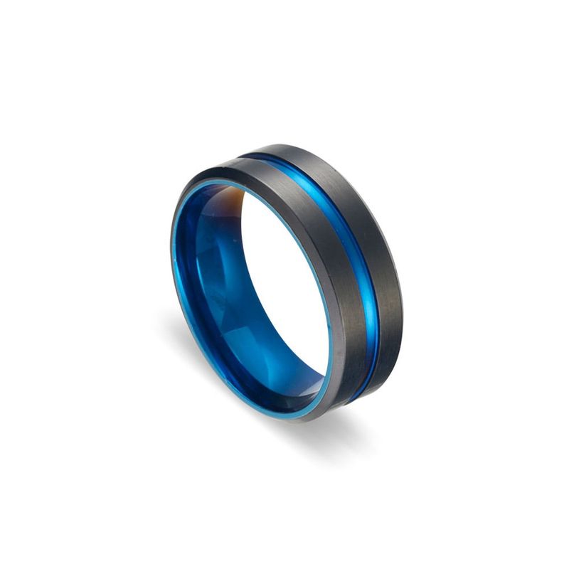 DPI - Blaze stainless steel matte black and electric blue beveled edge 8mm ring size 13 SSR269-13